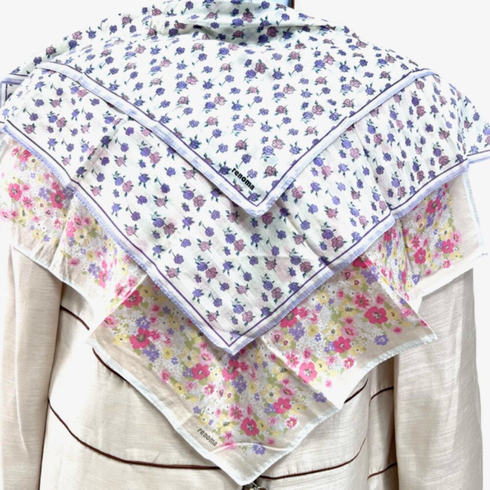2 Renoma Paris Mini Scarf 20"  white pink  purple orange orange Floral   (43) - Picture 3 of 9